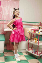 Girls Pink Party Regular Solid Above Knee Sleeveless Dress