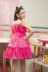 Girls Pink Party Regular Solid Above Knee Sleeveless Dress