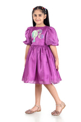 Girls Purple Party Regular Solid Above Knee Half Sleeves Dress