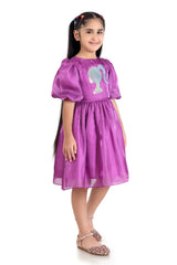 Girls Purple Party Regular Solid Above Knee Half Sleeves Dress