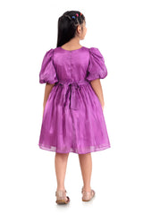 Girls Purple Party Regular Solid Above Knee Half Sleeves Dress