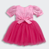 Girls Pink Party Half Sleeves Above Knee Dresses