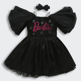 Girls Black Party Half Sleeves Above Knee Dresses