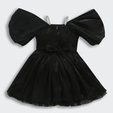 Girls Black Party Half Sleeves Above Knee Dresses