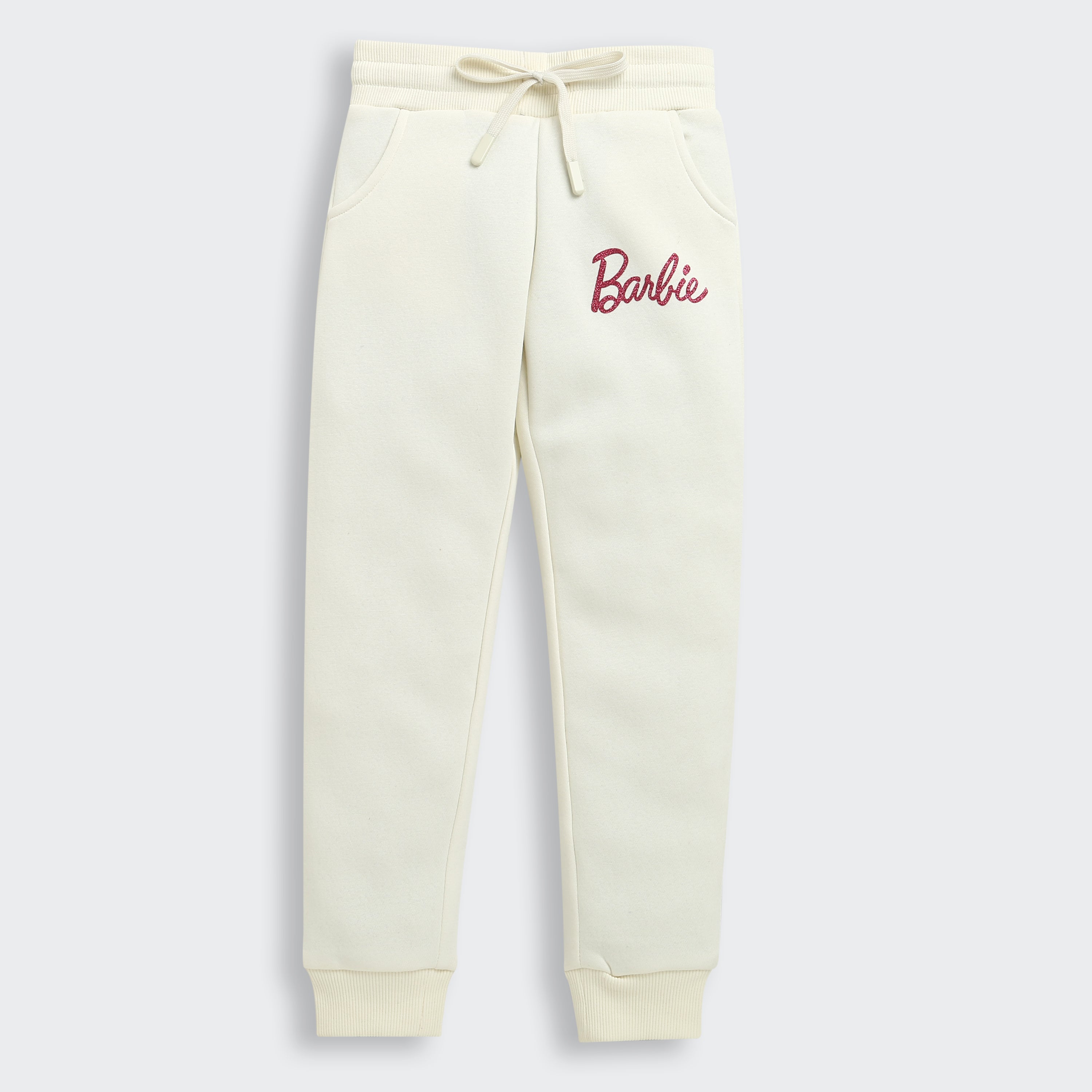 Girls White Casual Stretchable Regular Joggers