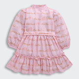 Girls Pink Casual Full Sleeves Above Knee Dresses