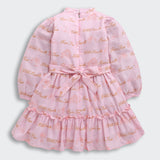 Girls Pink Casual Full Sleeves Above Knee Dresses
