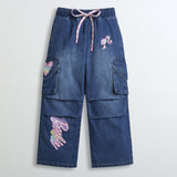 Girls Blue Non-Stretchable Regular Fit Pant