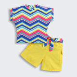 Girls Yellow Fusion Half Sleeves Top and Short Set