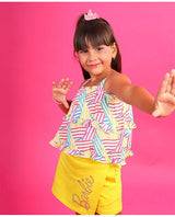 Girls Yellow Casual Regular Top and Shorts Set