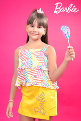 Girls Yellow Casual Regular Top and Shorts Set