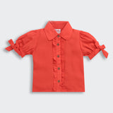 Girls Red Casual Half Sleeves Top and Short Set