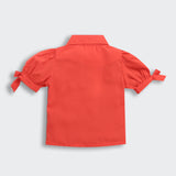 Girls Red Casual Half Sleeves Top and Short Set