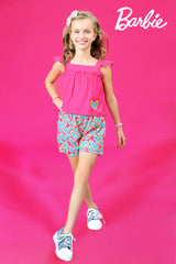 Girls Pink Casual Regular Solid Top and Shorts Set