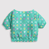 Girls Green Casual Top and Skirt Set