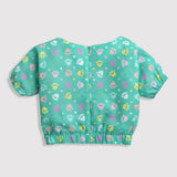 Girls Green Casual Top and Skirt Set