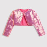 Girls Pink Party Full Sleeves Cropped Shrug