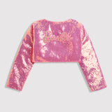 Girls Pink Party Full Sleeves Cropped Shrug