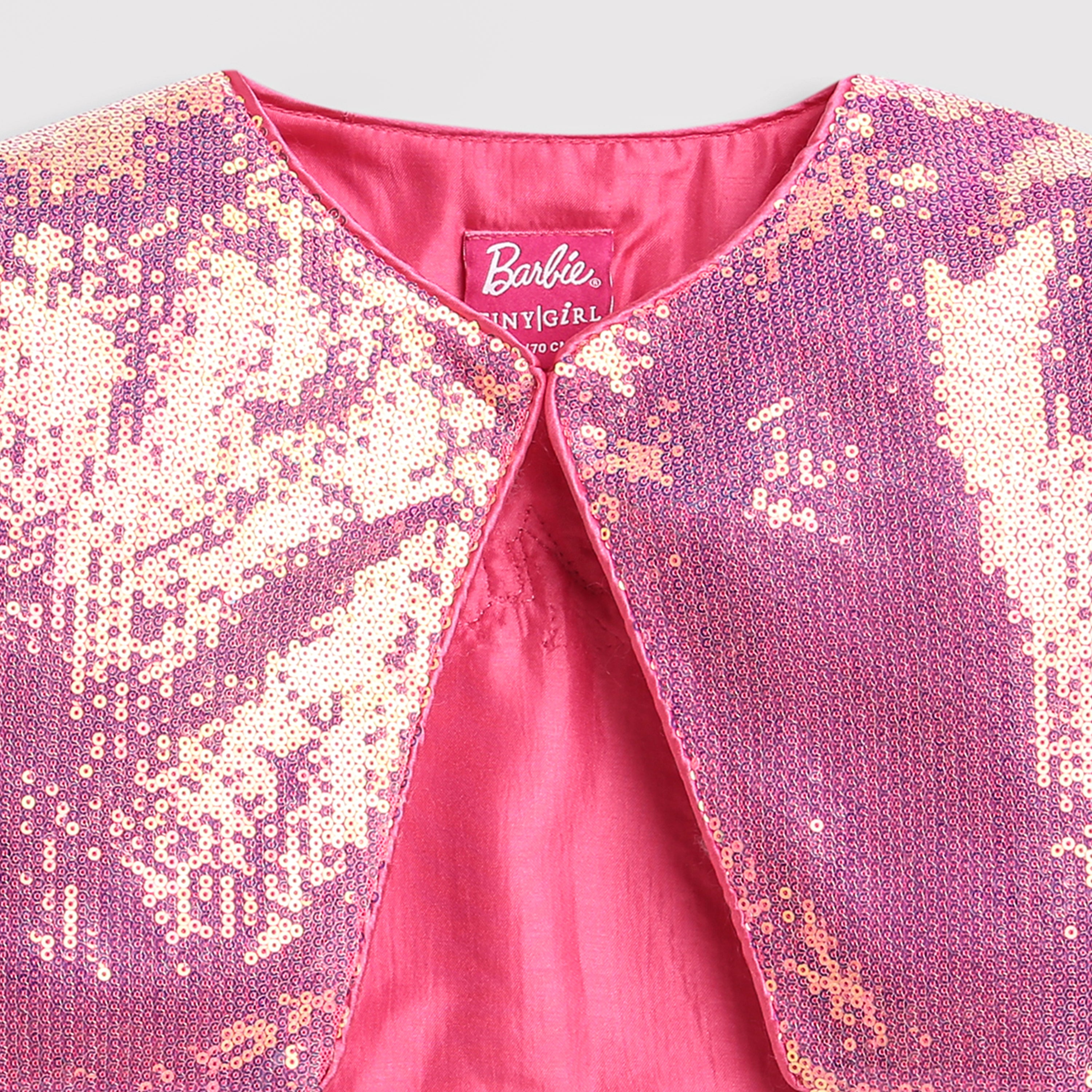 Girls Pink Party Full Sleeves Cropped Shrug