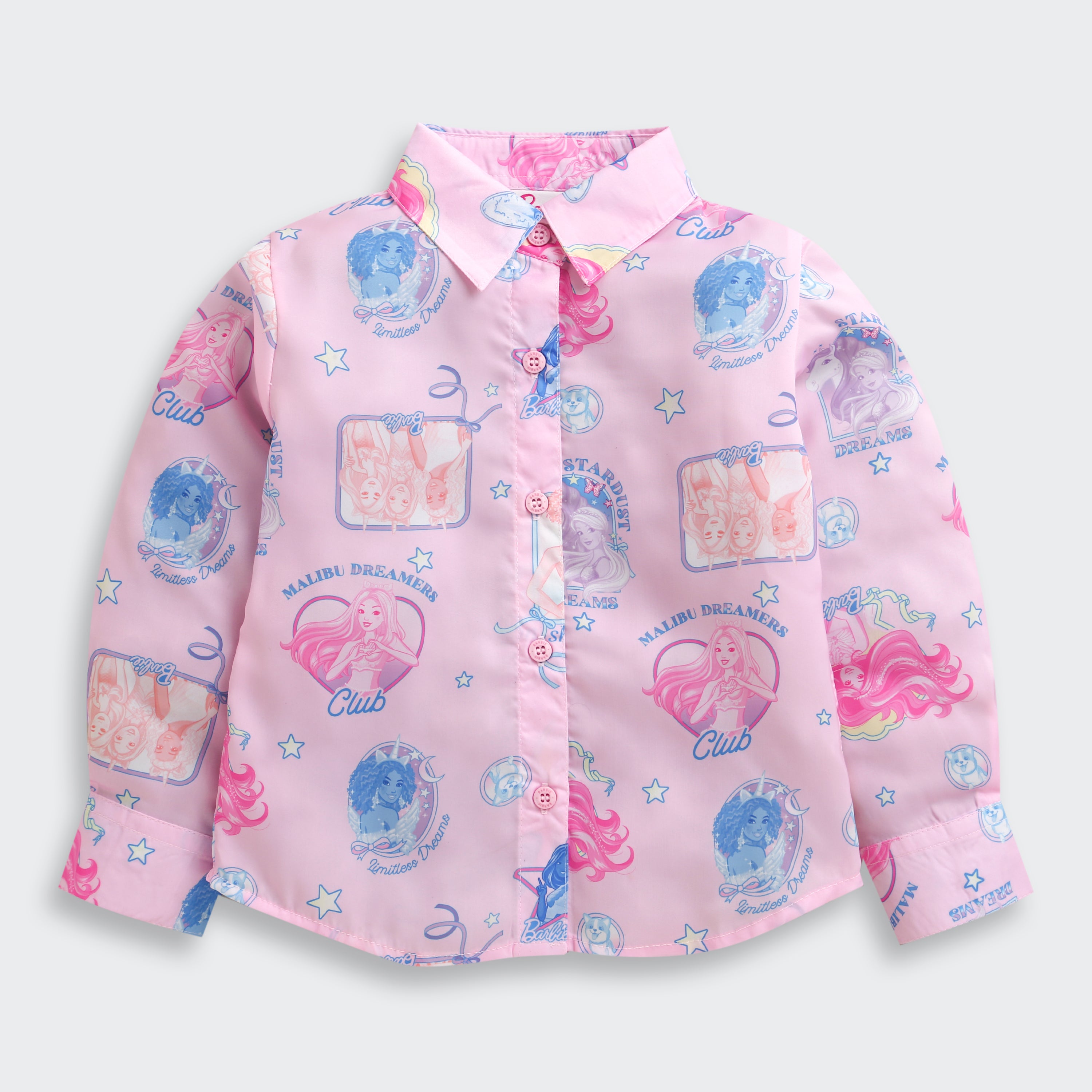 Girls Light Pink Casual Full Sleeves Shirt