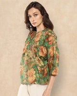 Women's Green Three Quarter Sleeves Top