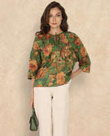 Women's Green Three Quarter Sleeves Top