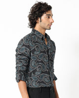 Men's Black Casual Regular Fit Printed Full Sleeves Shirt