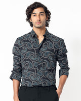 Men's Black Casual Regular Fit Printed Full Sleeves Shirt