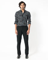 Men's Black Casual Regular Fit Printed Full Sleeves Shirt
