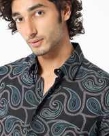 Men's Black Casual Regular Fit Printed Full Sleeves Shirt
