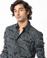 Men's Black Casual Regular Fit Printed Full Sleeves Shirt