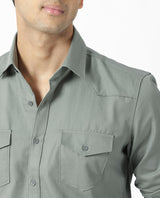 Men's Green Casual Regular Fit Solid Full Sleeves Shirt