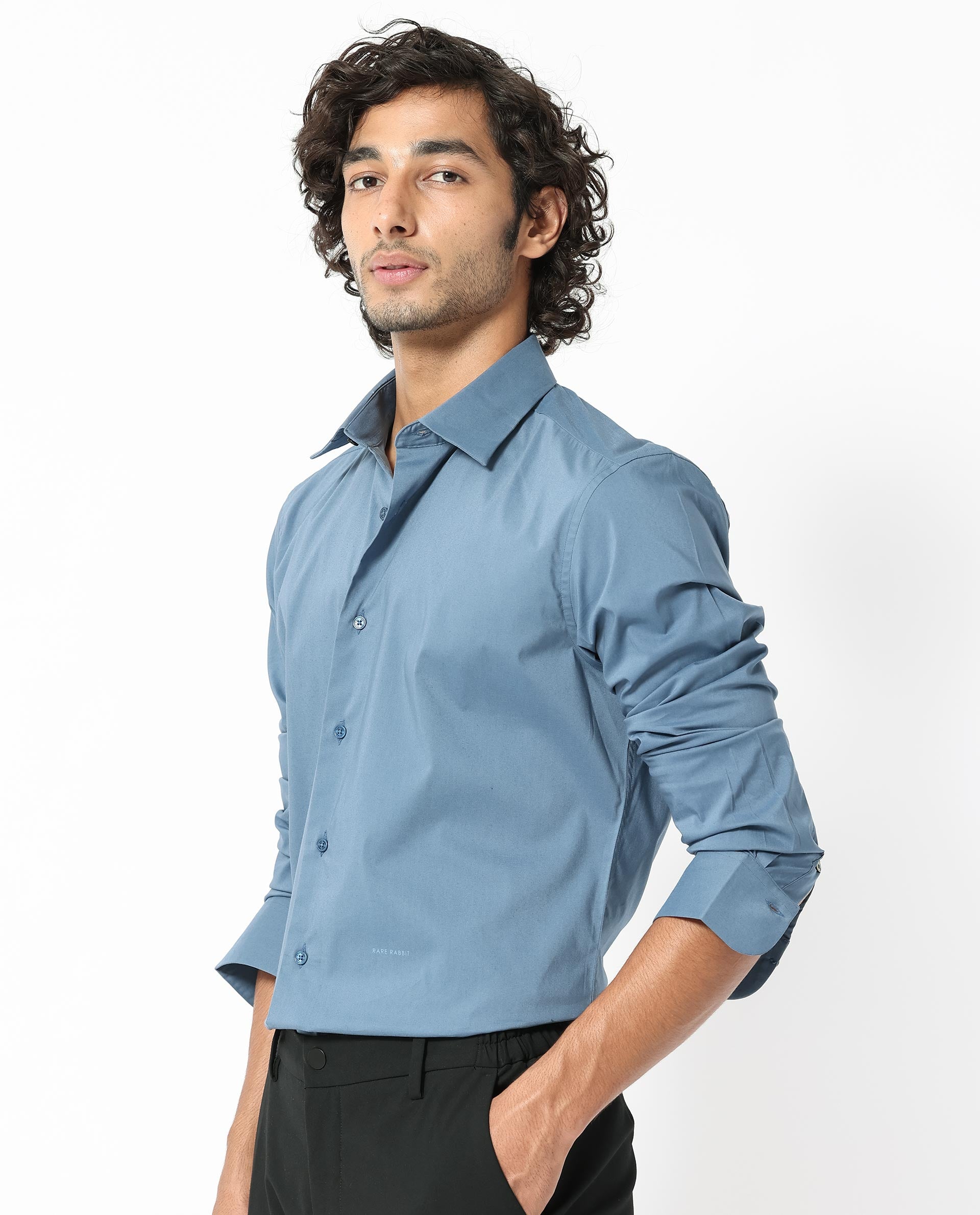 Men's Blue Formal Regular Fit Solid Full Sleeves Shirt