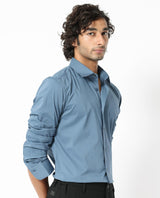 Men's Blue Formal Regular Fit Solid Full Sleeves Shirt