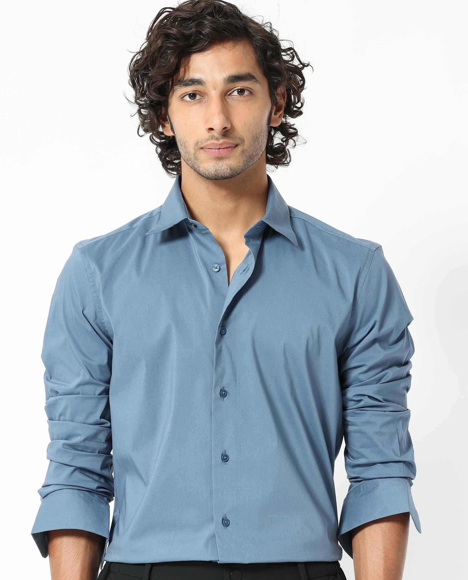 Men's Blue Formal Regular Fit Solid Full Sleeves Shirt