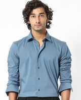 Men's Blue Formal Regular Fit Solid Full Sleeves Shirt