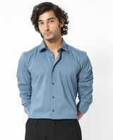 Men's Blue Formal Regular Fit Solid Full Sleeves Shirt