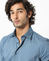 Men's Blue Formal Regular Fit Solid Full Sleeves Shirt