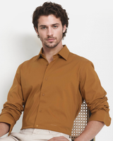 Men's Brown Formal Regular Fit Solid Full Sleeves Shirt
