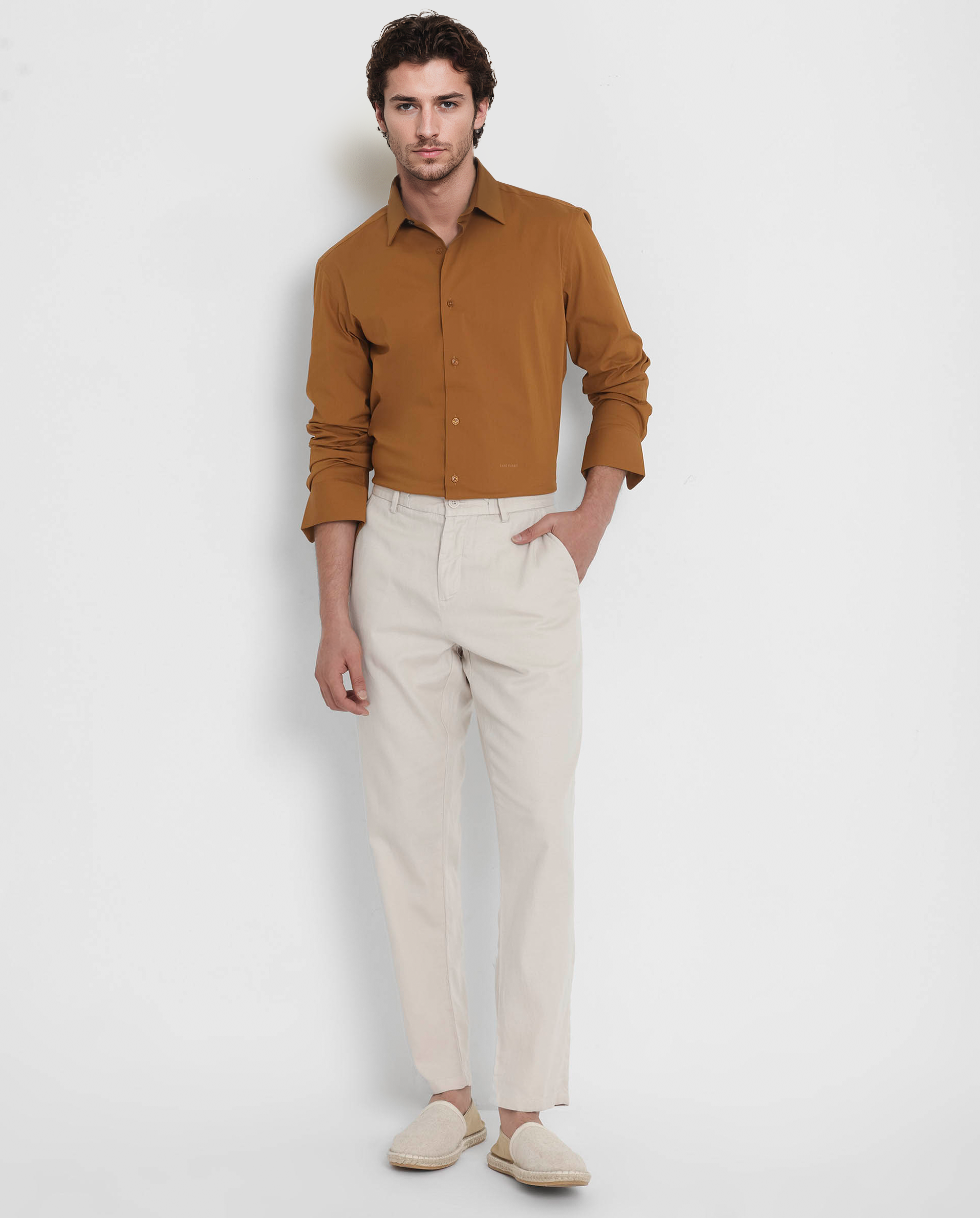 Men's Brown Formal Regular Fit Solid Full Sleeves Shirt