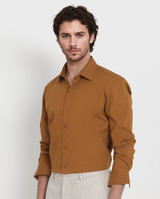 Men's Brown Formal Regular Fit Solid Full Sleeves Shirt