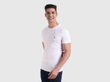 Mens White Casual Slim Fit Solid Half Sleeves Tshirt