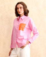 Women's Bereio Pink Poplin Fabric Cuffed Sleeve Collared Neck Button Closure Plain Shirt