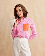 Women's Bereio Pink Poplin Fabric Cuffed Sleeve Collared Neck Button Closure Plain Shirt