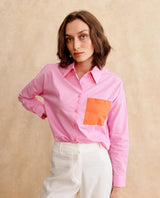 Women's Bereio Pink Poplin Fabric Cuffed Sleeve Collared Neck Button Closure Plain Shirt