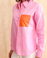 Women's Bereio Pink Poplin Fabric Cuffed Sleeve Collared Neck Button Closure Plain Shirt