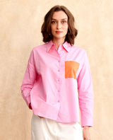Women's Bereio Pink Poplin Fabric Cuffed Sleeve Collared Neck Button Closure Plain Shirt