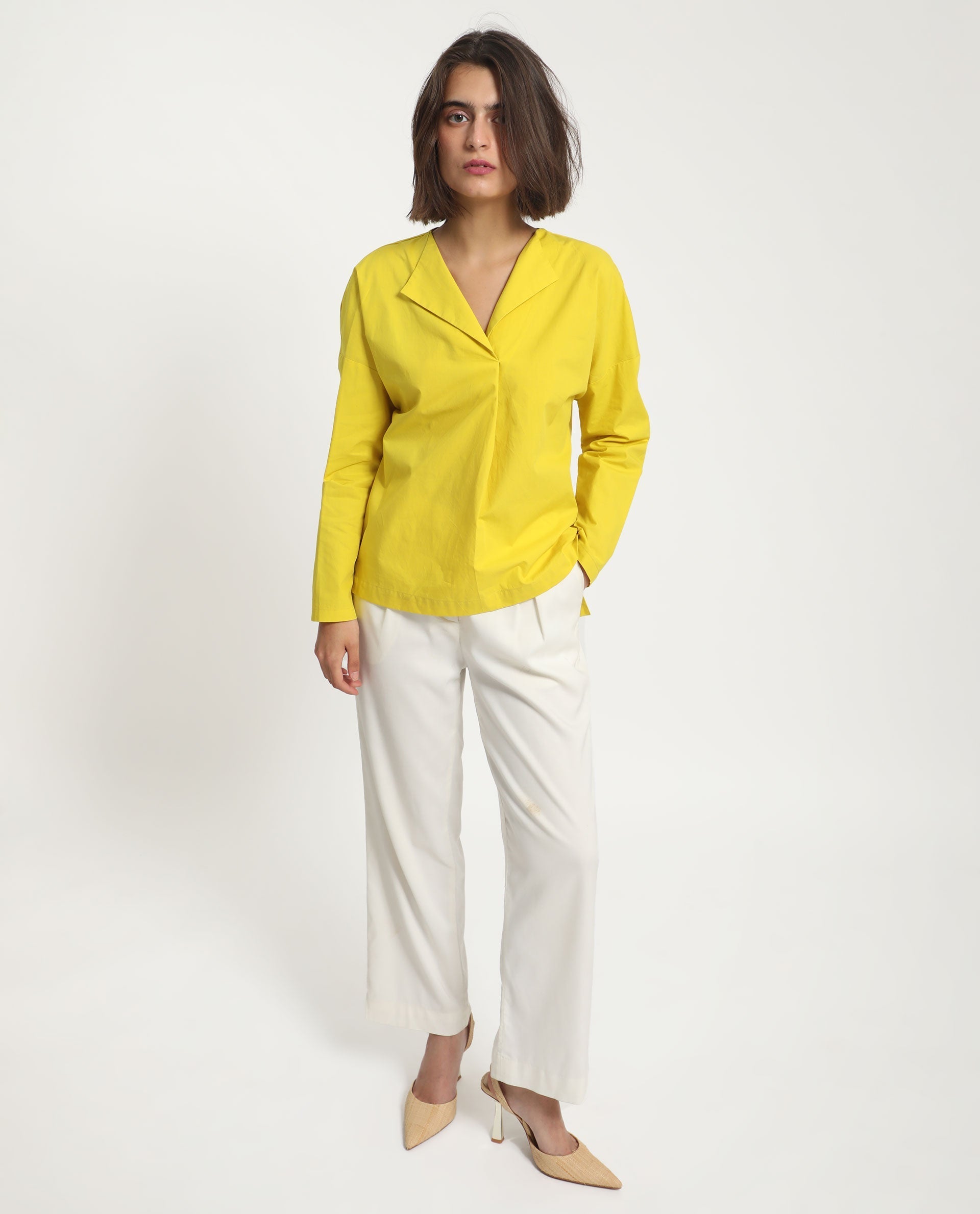 Women's Yellow Casual Full Sleeves Top