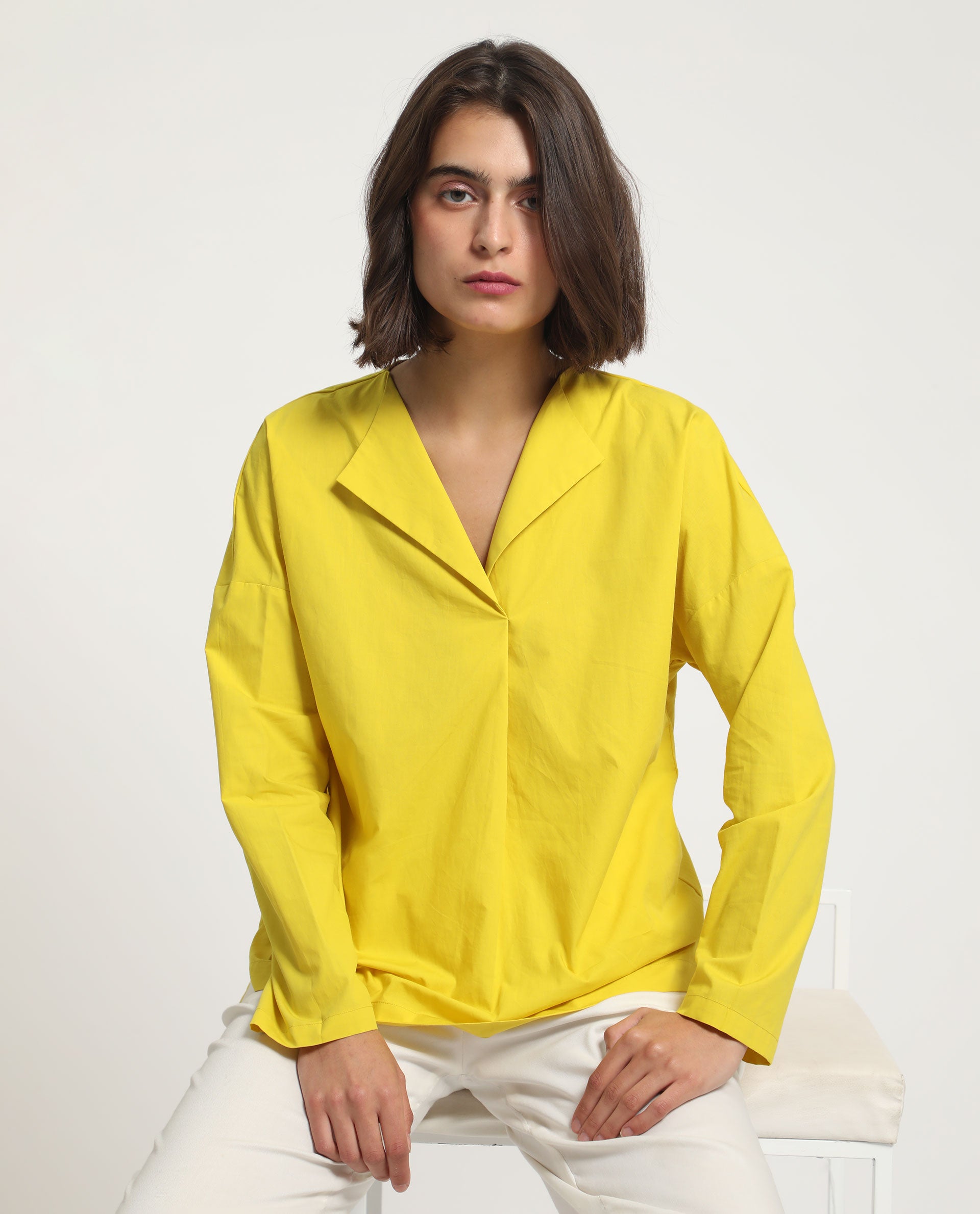 Women's Yellow Casual Full Sleeves Top