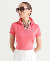 Women's Orange Solid Half Sleeves Polo Tshirt